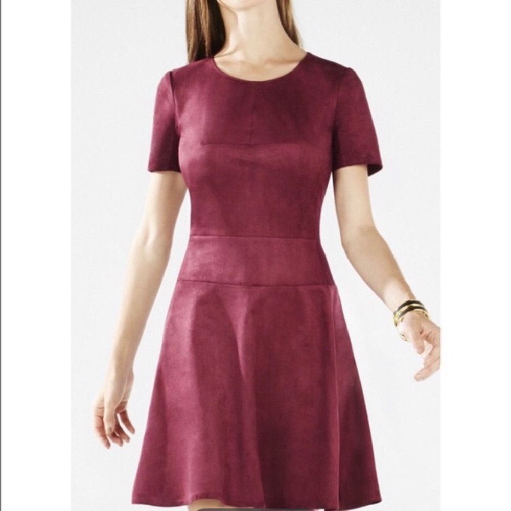 Bcbg maxazria burgundy faux suede dress